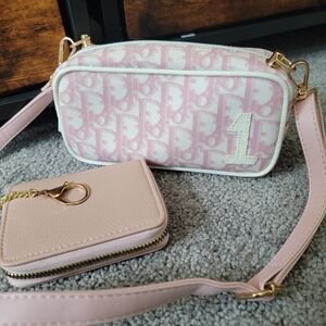 Authentic Dior Trotter Canvas Leather Pink Pouch